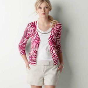 LOFT ~Pink Zebra Pima Cotton 3/4 Sleeve Lightweight Cardigan Sweater in Large